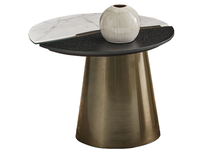 YANG - Round metal coffee table with SuperMarble and wooden top _ Bontempi Casa